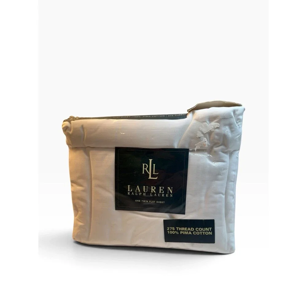 VTG Ralph Lauren Polo Twin Flat Sheet Pima Cotton Magnolia White NOS